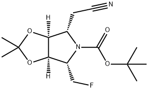 5H-1,3-Dioxolo4,5-cpyrrole-5-carboxylic acid, 4-(cyanomethyl)-6-(fluoromethyl)tetrahydro-2,2-dimethyl-, 1,1-dimethylethyl ester, (3aS,4S,6S,6aR)- Struktur