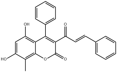2H-1-Benzopyran-2-one, 5,7-dihydroxy-8-methyl-3-[(2E)-1-oxo-3-phenyl-2-propen-1-yl]-4-phenyl- Struktur