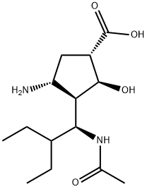 Cyclopentanecarboxylic acid, 3-[(1S)-1-(acetylamino)-2-ethylbutyl]-4-amino-2-hydroxy-, (1S,2S,3R,4R)- Structure