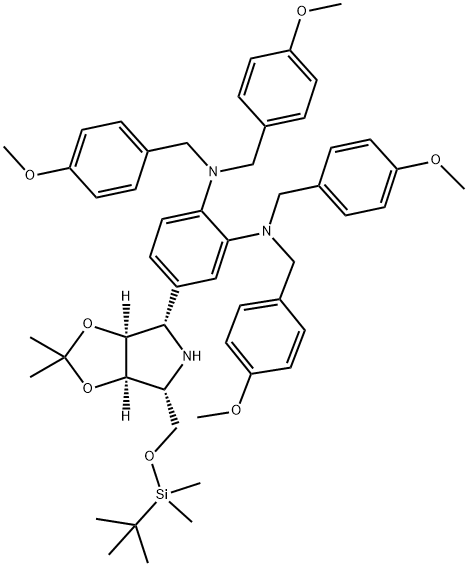 1,2-Benzenediamine, 4-(3aS,4S,6R,6aR)-6-(1,1-dimethylethyl)dimethylsilyloxymethyltetrahydro-2,2-dimethyl-4H-1,3-dioxolo4,5-cpyrrol-4-yl-N,N,N,N-tetrakis(4-methoxyphenyl)methyl- Structure
