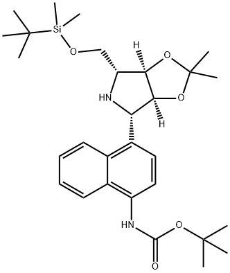 Carbamic acid, 4-(3aS,4S,6R,6aR)-6-(1,1-dimethylethyl)dimethylsilyloxymethyltetrahydro-2,2-dimethyl-4H-1,3-dioxolo4,5-cpyrrol-4-yl-1-naphthalenyl-, 1,1-dimethylethyl ester Struktur