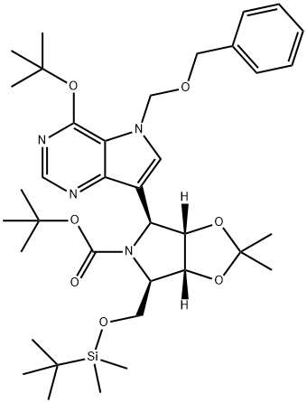 5H-1,3-Dioxolo4,5-cpyrrole-5-carboxylic acid, 4-4-(1,1-dimethylethoxy)-5-(phenylmethoxy)methyl-5H-pyrrolo3,2-dpyrimidin-7-yl-6-(1,1-dimethylethyl)dimethylsilyloxymethyltetrahydro-2,2-dimethyl-, 1,1-dimethylethyl ester, (3aS,4S,6R,6aR)- Structure