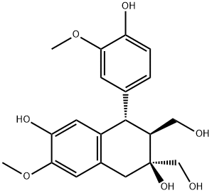 1,2,3,4-テトラヒドロ-3β,7-ジヒドロキシ-1α-(4-ヒドロキシ-3-メトキシフェニル)-6-メトキシナフタレン-2β,3-ビスメタノール 化学構造式