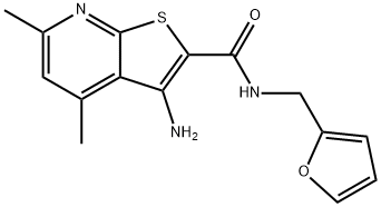 Thieno[2,3-b]pyridine-2-carboxamide, 3-amino-N-(2-furanylmethyl)-4,6-dimethyl- Struktur