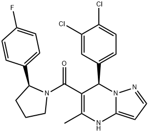 4β-(3,4-ジクロロフェニル)-3-[[2α-(4-フルオロフェニル)-1-ピロリジニル]カルボニル]-2-メチル-1,4-ジヒドロイミダゾ[1,5-a]ピリミジン 化学構造式
