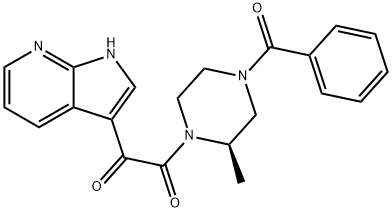 1,2-Ethanedione, 1-[(2R)-4-benzoyl-2-methyl-1-piperazinyl]-2-(1H-pyrrolo[2,3-b]pyridin-3-yl)- 化学構造式
