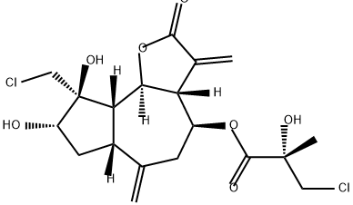 (2S)-2-Hydroxy-2-methyl-3-chloropropanoic acid (3aR,9S)-8α,9β-dihydroxy-9-(chloromethyl)-3,6-bis(methylene)-2-oxo-2,3,3aβ,4,5,6,6aβ,7,8,9,9aβ,9bα-dodecahydroazuleno[4,5-b]furan-4β-yl ester Structure