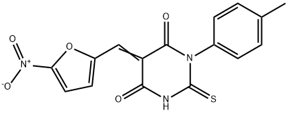 (5Z)-1-(4-methylphenyl)-5-[(5-nitrofuran-2-yl)methylidene]-2-sulfanylidene-1,3-diazinane-4,6-dione Struktur