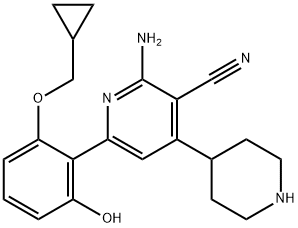 2-アミノ-6-[2-(シクロヘキシルメトキシ)-6-ヒドロキシフェニル]-4-(4-ピペリジニル)-3-ピリジンカルボニトリル 化学構造式