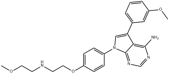 7-(4-{2-[(2-メトキシエチル)アミノ]エトキシ}フェニル)-5-(3-メトキシフェニル)-7H-ピロロ[2,3-d]ピリミジン-4-アミン 化学構造式