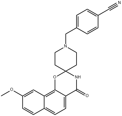 Benzonitrile, 4-[(3,4-dihydro-9-methoxy-4-oxospiro[2H-naphth[2,1-e]-1,3-oxazine-2,4'-piperidin]-1'-yl)methyl]- Struktur
