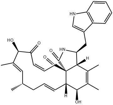 (7S,13E,16S,17E,19R,21E)-7,19-Dihydroxy-10-(1H-indol-3-yl)-16,18-dimethyl[13]cytochalasa-5,13,17,21-tetrene-1,20,23-trione Struktur