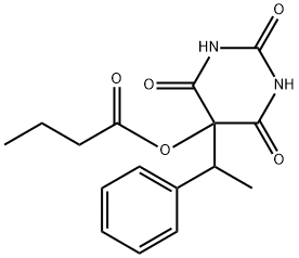 5-ブチリルオキシ-5-(α-メチルベンジル)-2,4,6(1H,3H,5H)-ピリミジントリオン 化学構造式