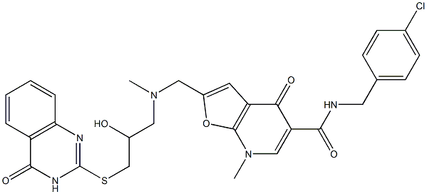 Furo[2,3-b]pyridine-5-carboxamide,  N-[(4-chlorophenyl)methyl]-2-[[[3-[(1,4-dihydro-4-oxo-2-quinazolinyl)thio]-2-hydroxypropyl]methylamino]methyl]-4,7- 结构式