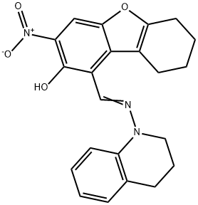 2-Dibenzofuranol,1-[[(3,4-dihydro-1(2H)-quinolinyl)imino]methyl]-6,7,8,9-tetrahydro-3-nitro-(9CI),578699-23-7,结构式