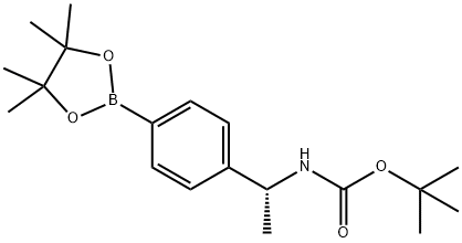 叔丁基(R)-(1-(4-(4,4,5,5-四甲基-1,3,2-二氧杂硼杂环戊烷-2-基)苯基)乙基)氨基甲酸酯 结构式