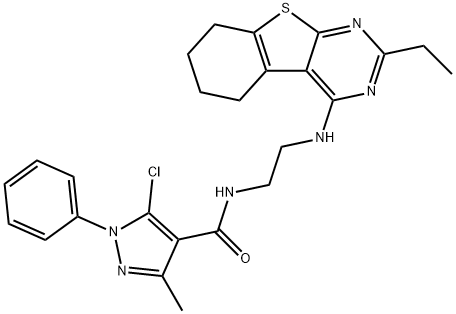 1H-Pyrazole-4-carboxamide,5-chloro-N-[2-[(2-ethyl-5,6,7,8-tetrahydro[1]benzothieno[2,3-d]pyrimidin-4-yl)amino]ethyl]-3-methyl-1-phenyl-(9CI) Structure