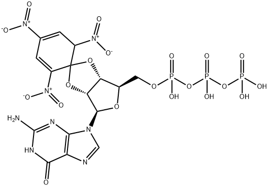 Guanosine 5'-(tetrahydrogen triphosphate), 2',3'-O-(2,4,6-trinitro-2,4-cyclohexadien-1-ylidene)- Structure