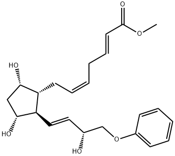 (2E,5E)-7-[(1R)-3α,5α-ジヒドロキシ-2β-[(E,R)-4-フェノキシ-3-ヒドロキシ-1-ブテニル]シクロペンタン-1α-イル]-2,5-ヘプタジエン酸メチル 化学構造式