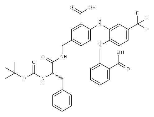 Benzoic  acid,  2-[[2-[(2-carboxyphenyl)amino]-5-(trifluoromethyl)phenyl]amino]-5-[[[(2S)-2-[[(1,1-dimethylethoxy)carbonyl]amino]-1-oxo-3- Structure