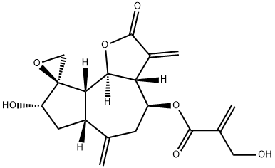 2-(Hydroxymethyl)propenoic acid (3aR,9R)-3,3aβ,4,5,6,6aβ,7,8,9aβ,9bα-decahydro-8α-hydroxy-3,6-bis(methylene)-2-oxospiro[azuleno[4,5-b]furan-9(2H),2'-oxirane]-4β-yl ester Struktur