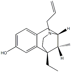 (2R,11R)-3-アリル-6-エチル-1,2,3,4,5,6-ヘキサヒドロ-11-メチル-2α,6α-メタノ-3-ベンゾアゾシン-8-オール 化学構造式