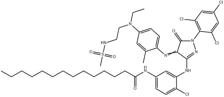 N-[4-氯-3-[[4-[乙基[2-[(甲基磺酰基)氨基]乙基]氨基]-2-甲酰基苯基]亚氨基-4,5-二氢-5-氧代-1-(2,4,6-三氯苯基)-1H-吡唑-3-基]氨基]苯基十四烷胺, 70806-79-0, 结构式