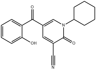 3-Pyridinecarbonitrile, 1-cyclohexyl-1,2-dihydro-5-(2-hydroxybenzoyl)-2-oxo- Structure