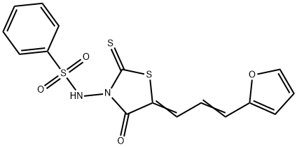 N-[(5Z)-5-[(E)-3-(furan-2-yl)prop-2-enylidene]-4-oxo-2-sulfanylidene-1,3-thiazolidin-3-yl]benzenesulfonamide,861123-84-4,结构式