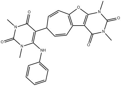 2H-Cyclohepta[4,5]furo[2,3-d]pyrimidine-2,4(3H)-dione,  1,7-dihydro-1,3-dimethyl-7-[1,2,3,4-tetrahydro-1,3-dimethyl-2,4-dioxo-6-(phenylamino)-5- Struktur