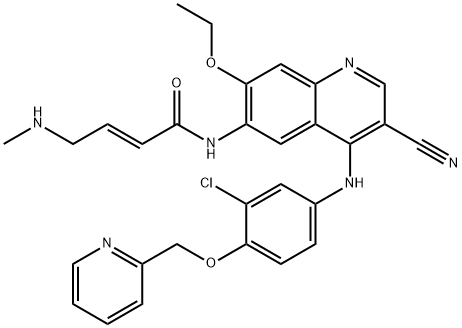 2-Butenamide, N-[4-[[3-chloro-4-(2-pyridinylmethoxy)phenyl]amino]-3-cyano-7-ethoxy-6-quinolinyl]-4-(methylamino)-, (2E)- Struktur
