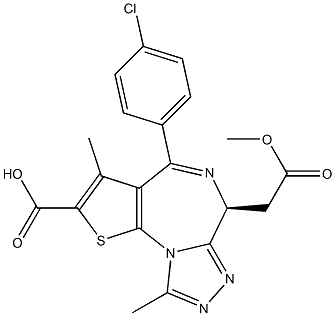 6H-Thieno[3,2-f][1,2,4]triazolo[4,3-a][1,4]diazepine-6-acetic acid, 2-carboxy-4-(4-chlorophenyl)-3,9-dimethyl-, 6-methyl ester, (6S)- Struktur