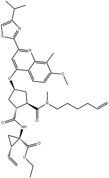 (1R,2S)-2-乙烯基-1-[[[(1R,2R,4R)-2-[(5-己烯-1-基甲基氨基)羰基]-4-[[7-甲氧基-8-甲基-2-[4-异丙基-2-噻唑基]-4-喹啉基]氧基]环戊基]羰基]氨基]环丙烷羧酸乙酯 结构式