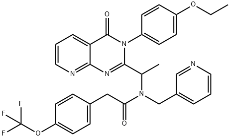 N-1-[(3-4(-Ethoxyphenyl)-3,4-dihydro-4-oxopyrido[2,3-d]pyrimidin-2-yl]ethyl]-N-(3-pyridinylmethyl)-4-(trifluoromethoxy)benzeneacetamide 化学構造式