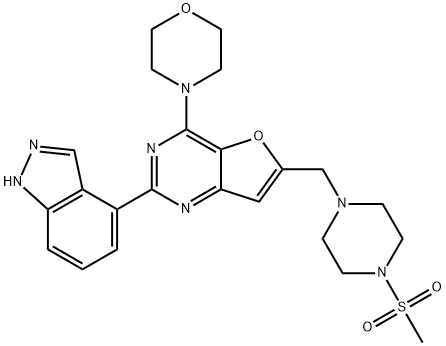 Furo[3,2-d]pyrimidine, 2-(1H-indazol-4-yl)-6-[[4-(methylsulfonyl)-1-piperazinyl]methyl]-4-(4-morpholinyl)- Structure