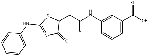 3-{2-[4-氧代-2-(苯基胺)-4,5-二氢-1,3-噻唑-5-基]乙酰氨基}苯甲酸, 101466-26-6, 结构式