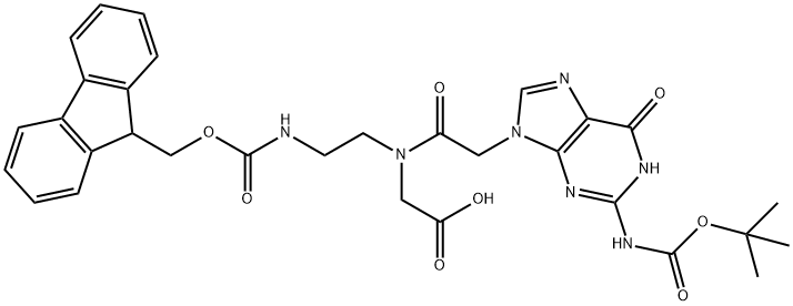 Glycine, N-[2-[2-[[(1,1-dimethylethoxy)carbonyl]amino]-1,6-dihydro-6-oxo-9H-purin-9-yl]acetyl]-N-[2-[[(9H-fluoren-9-ylmethoxy)carbonyl]amino]ethyl]- 结构式