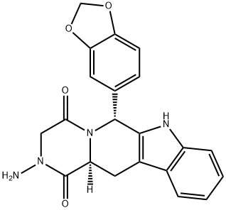 Pyrazino[1',2':1,6]pyrido[3,4-b]indole-1,4-dione, 2-amino-6-(1,3-benzodioxol-5-yl)-2,3,6,7,12,12a-hexahydro-, (6R,12aS)- Struktur