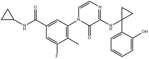 N-cyclopropyl-3-fluoro-5-(3-((1-(2-hydroxyphenyl)cyclopropyl)amino)-2-oxopyrazin-1(2H)-yl)-4-methylbenzamide Structure