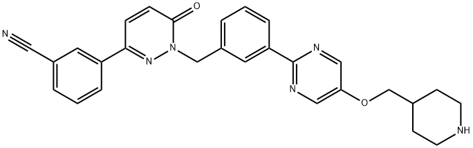 Benzonitrile, 3-[1,6-dihydro-6-oxo-1-[[3-[5-(4-piperidinylmethoxy)-2-pyrimidinyl]phenyl]methyl]-3-pyridazinyl]- Structure