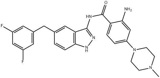Benzamide, 2-?amino-?N-?[5-?[(3,?5-?difluorophenyl)?methyl]?-?1H-?indazol-?3-?yl]?-?4-?(4-?methyl-?1-?piperazinyl)?- Struktur
