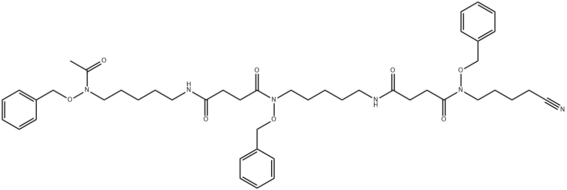 Butanediamide, N'-[5-[[4-[[5-[acetyl(phenylmethoxy)amino]pentyl]amino]-1,4-dioxobutyl](phenylmethoxy)amino]pentyl]-N-(4-cyanobutyl)-N-(phenylmethoxy)- (9CI) Structure
