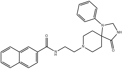 N-[2-[1-フェニル-4-オキソ-1,3,8-トリアザスピロ[4.5]デカン-8-イル]エチル]ナフタレン-2-カルボアミド 化学構造式