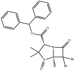 4-Thia-1-azabicyclo[3.2.0]heptane-2-carboxylic acid, 6,6-dibromo-3,3-dimethyl-7-oxo-, diphenylmethyl ester, 4-oxide, (2S,5R)- Struktur