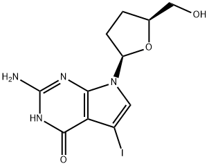 2-氨基-3,7-二氢-5-碘-7-[(2R,5S)-四氢-5-(羟基甲基)-2-呋喃基]-4H-吡咯并[2,3-D]嘧啶-4-酮, 114748-67-3, 结构式