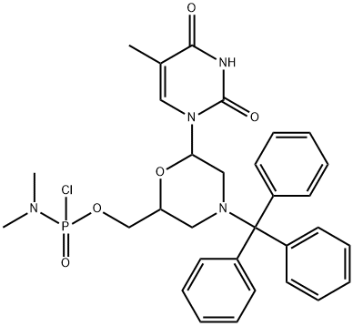 Phosphoramidochloridic acid, N,N-dimethyl-, [6-(3,4-dihydro-5-methyl-2,4-dioxo-1(2H)-pyrimidinyl)-4-(triphenylmethyl)-2-morpholinyl]methyl ester Struktur