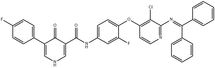 3-Pyridinecarboxamide, N-[4-[[3-chloro-2-[(diphenylmethylene)amino]-4-pyridinyl]oxy]-3-fluorophenyl]-5-(4-fluorophenyl)-1,4-dihydro-4-oxo-,1174047-03-0,结构式