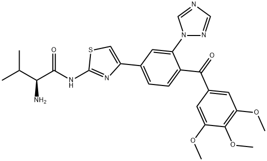 N-[4-[3-(1H-1,2,4-トリアゾール-1-イル)-4-(3,4,5-トリメトキシベンゾイル)フェニル]チアゾール-2-イル]-L-バリンアミド 化学構造式