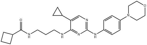 N-{3-[(5-Cyclopropyl-2-{[4-(4-morpholinyl)phenyl]amino}-4-pyrimidinyl)amino]propyl}cyclobutanecarboxamide Struktur