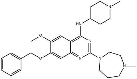 7-(ベンジルオキシ)-6-メトキシ-2-(4-メチル-1,4-ジアゼパン-1-イル)-N-(1-メチルピペリジン-4-イル)キナゾリン-4-アミン 化学構造式